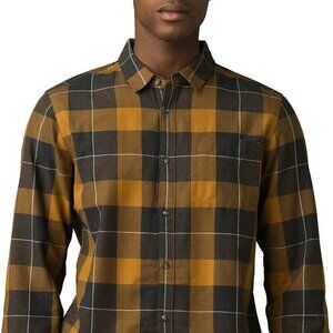 Prana Mens XL Yellow Black Plaid Button Down Shirt Los Feliz